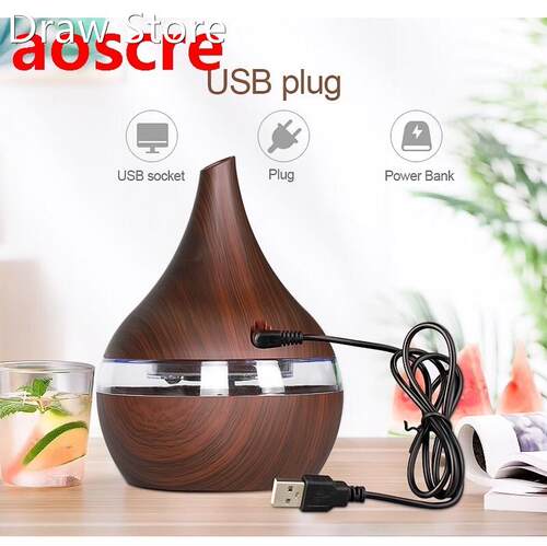 Air Humidifier Electric Aroma Diffuser Mist Wood Grain Oil A