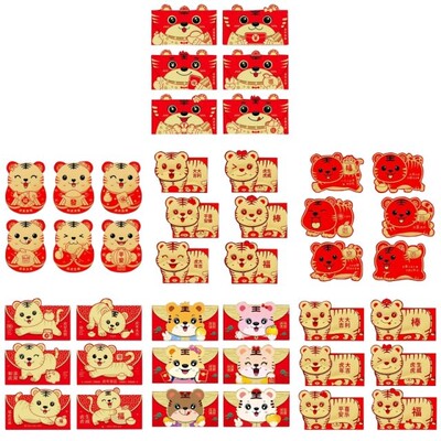 6pcs 2022 Chinese New Year Paper Red Envelopes Cartoon Tiger