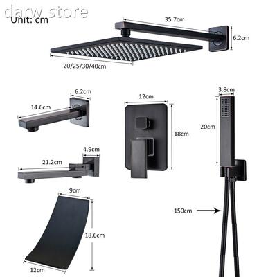 RU Shiping Black Conceledp 1Shower Faucets Set a12''