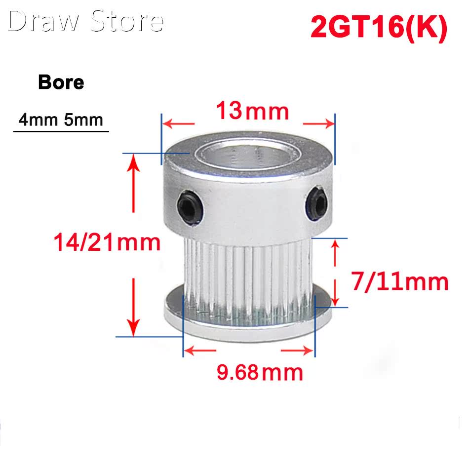 1Pcs 2GT Timing Pulley 16 Tooth 20 Tooth Aluminum Convex Sy