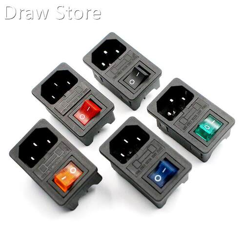 With 10A Fuse! Red Rocker Switch Fused IEC320 C14 Inlet Powe