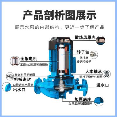 ISG立式管道泵 暖通制冷循环管道离心泵 380V单级单吸离心泵1.1kw