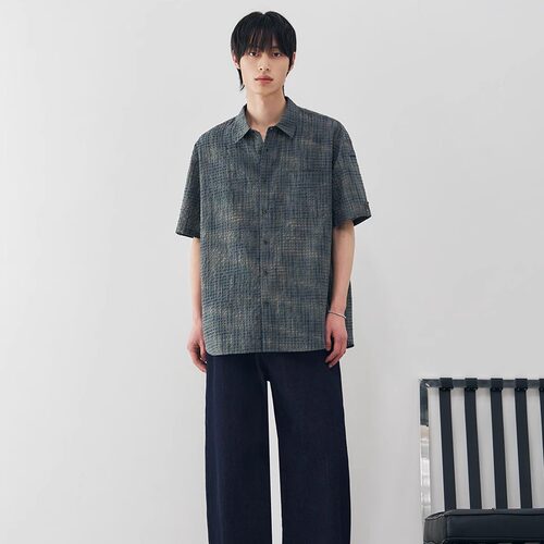 KPTH男装2026时尚设计师小众舒适简约百搭男士休闲条纹短袖衬衫