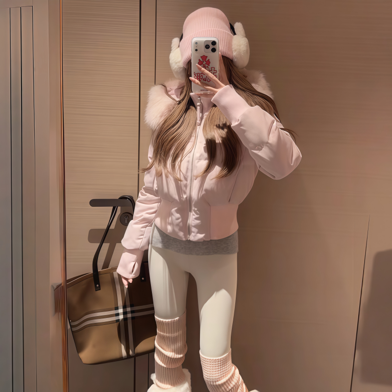 小海鸥粉色棉服韩系显瘦棉衣外套