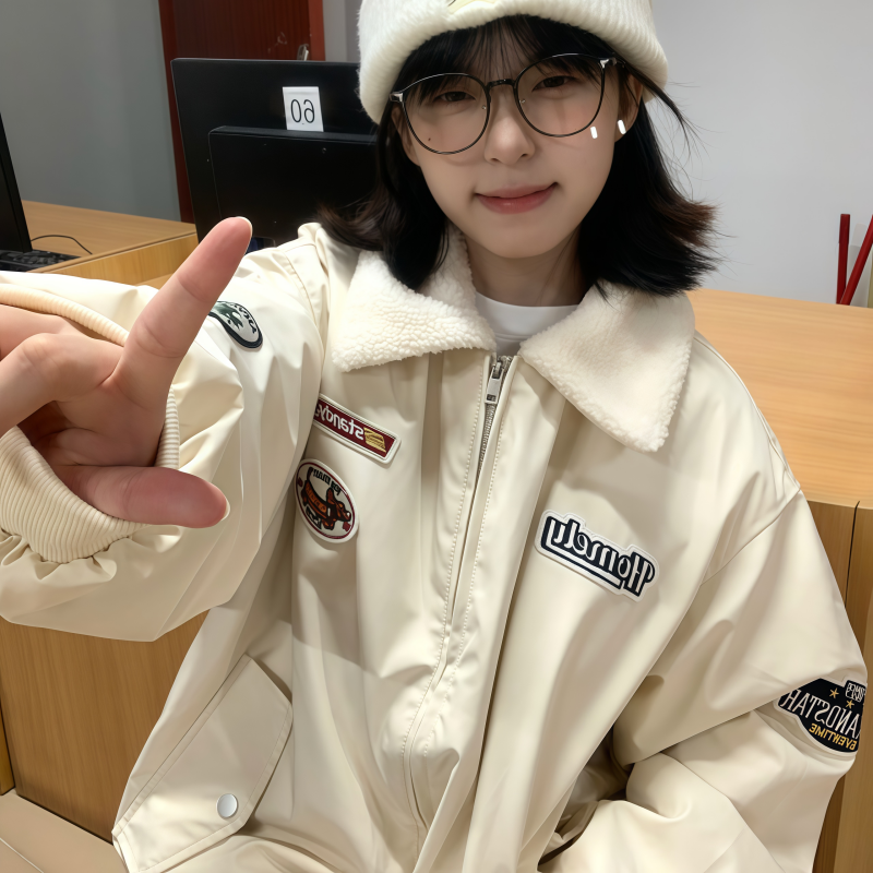 美式高街情侣棒球服男女同款学生加棉外套2025年秋冬新款飞行夹克