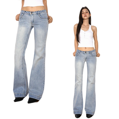 浅蓝微喇叭长裤女2025夏新款