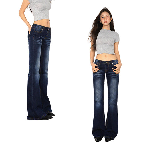 美式复古低腰微喇牛仔裤女