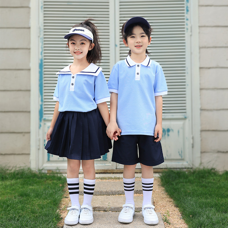 海军风班服小学生夏季套装幼儿园园服毕业照班Q服夏装儿童英伦校