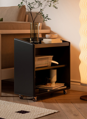 移动书架实木桌下文件柜置物收纳架简约小书柜带轮客厅沙发侧边柜