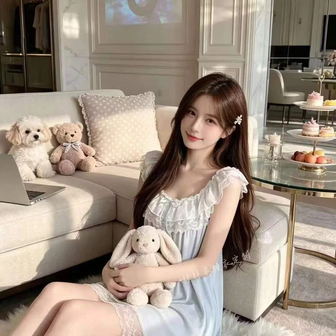 法式公主风吊带睡裙莫代尔棉睡衣女款夏季带胸垫纯色甜美蕾丝短裙