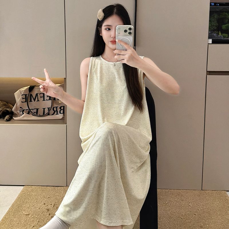 2026夏季ins条纹吊带彩棉睡裙韩系经典时尚可外穿宽松长裙睡衣女
