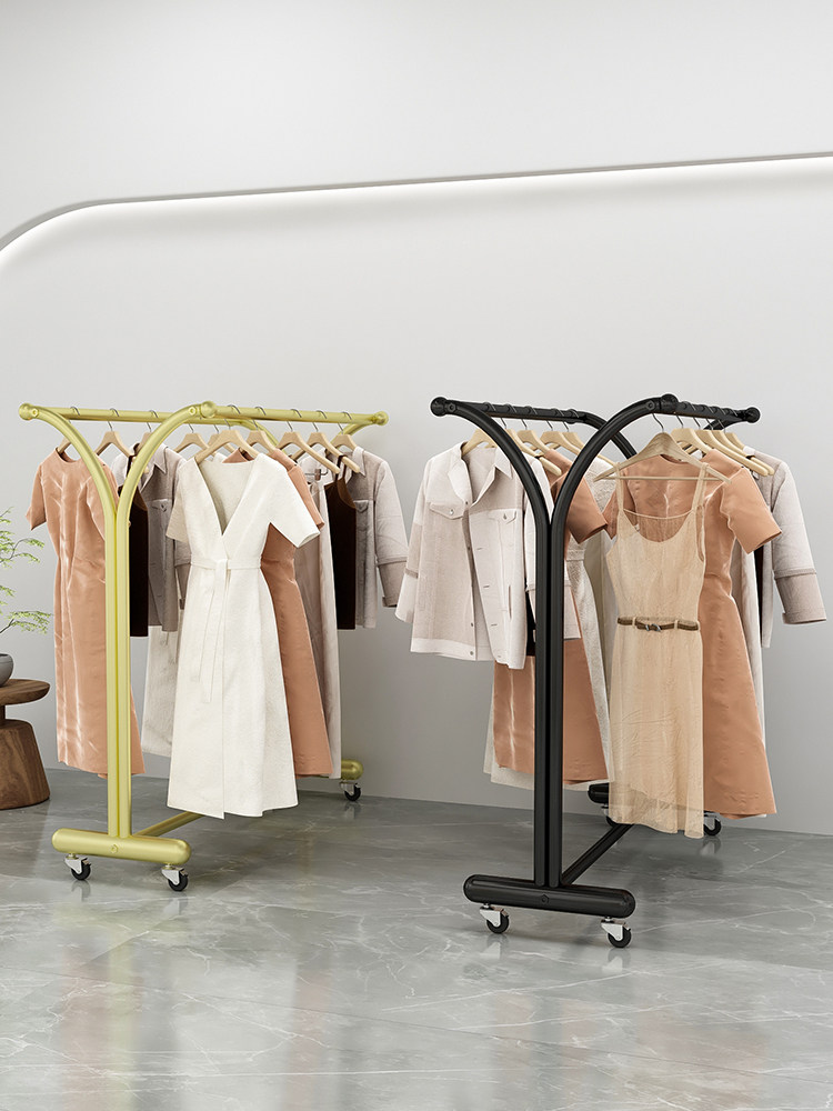 服装商店岛架男女服装双杠展示架儿童服装双排衣架中架可移动滑轮