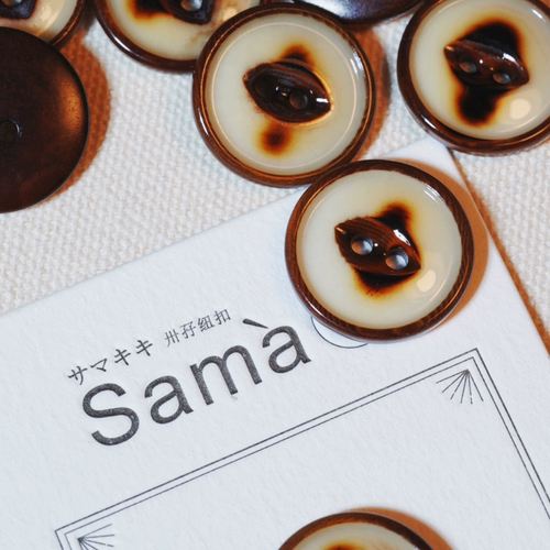 SAMA 贝果 棕边中心烧焦感鱼眼毛衫趣味品质外套南非A胚果实扣