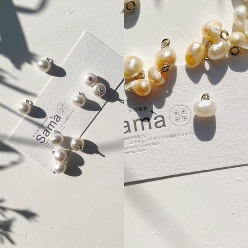SAMA 鲛人曾泣处 两款真珍珠圆润和不规则两款春夏装饰高脚纽扣