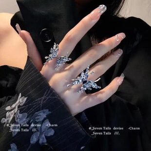 液态小众设计高级感蝴蝶开口戒指女ins潮冷淡风时尚 食指戒男 个性