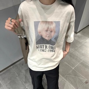 T恤纯棉上衣 直喷印花短袖 高克重重磅300G美式 复古小柯本boxy数码