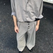 ZETITI千鸟格复合打褶排扣直筒阔腿西裤 男老钱风cleanfit休闲裤