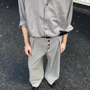 ZETITI千鸟格复合打褶排扣直筒阔腿西裤 男老钱风cleanfit休闲裤