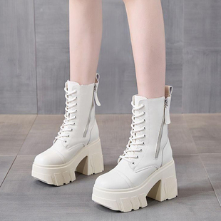 真皮大码 12cm增高马丁靴女2025秋冬松糕显瘦厚底小个子超高跟短靴