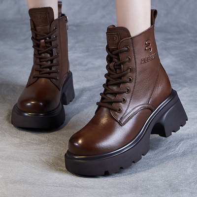 真皮厚底马丁靴女增高显瘦瘦瘦靴