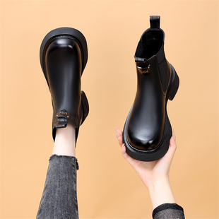 真皮厚底马丁靴2025年新款秋冬英伦风短靴单靴切尔西烟筒靴瘦瘦靴
