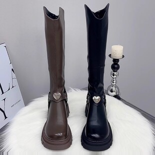 长筒靴女厚底2025秋冬新款英伦风骑士靴增高粗跟显瘦高筒靴长靴子