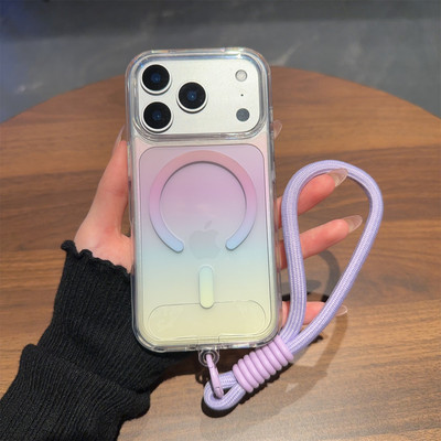 渐变透明磁吸手提挂绳手机壳