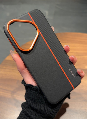 拼接磨砂防滑纹理适用华为pura70pro+手机壳素皮mate70air黑色橙边合金镜头全包保护套pura80防摔硬壳通用型