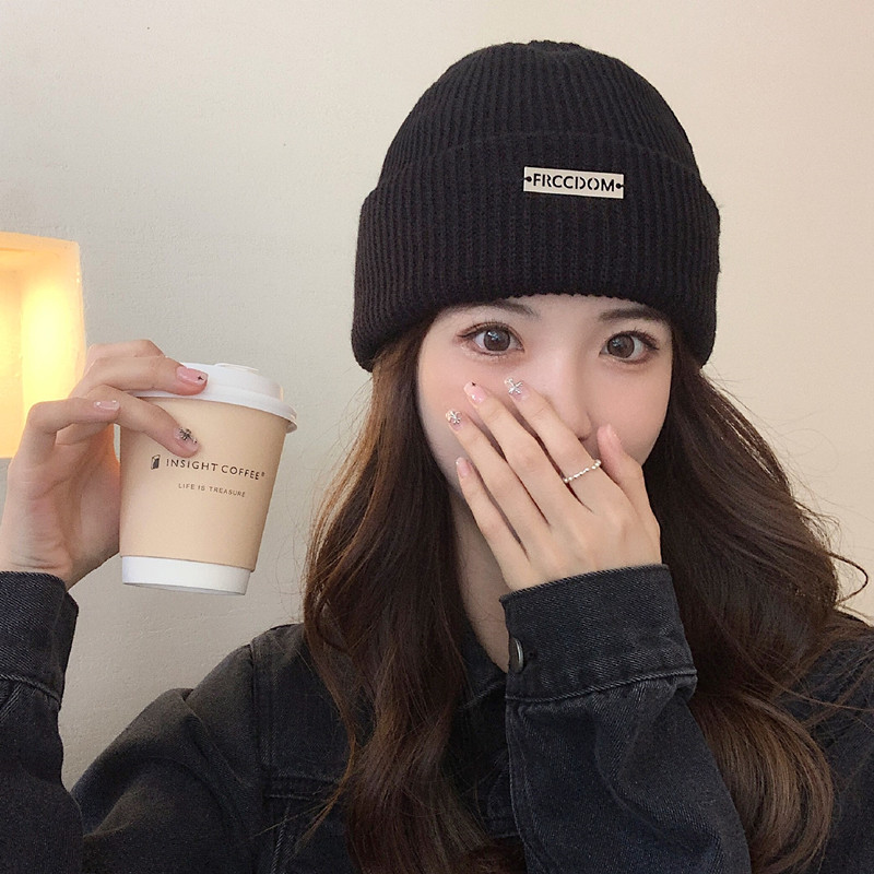 毛线帽韩版情侣秋冬金属标包头帽