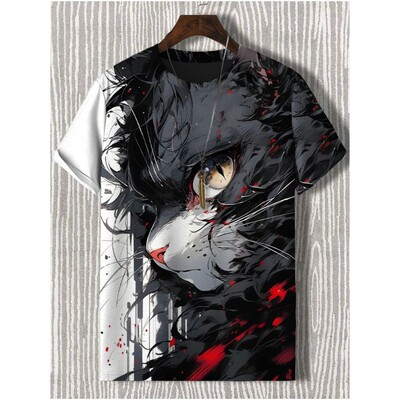 Handsome Cat Pattern 3D Printed T-shirt帅气猫咪图案3d印花T恤
