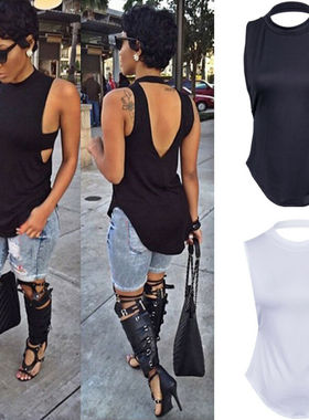 Irregular sexy open back cut-out T-shirt 不规则性感镂空T恤女