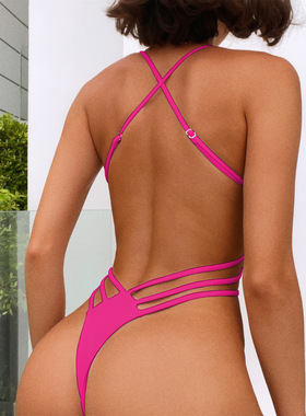 Fashion solid color backless sexy swimsuit纯色露背性感泳衣女