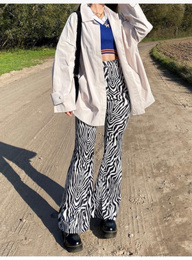 Fashion High Waist Printed Flare Pants时尚高腰印花喇叭裤女士