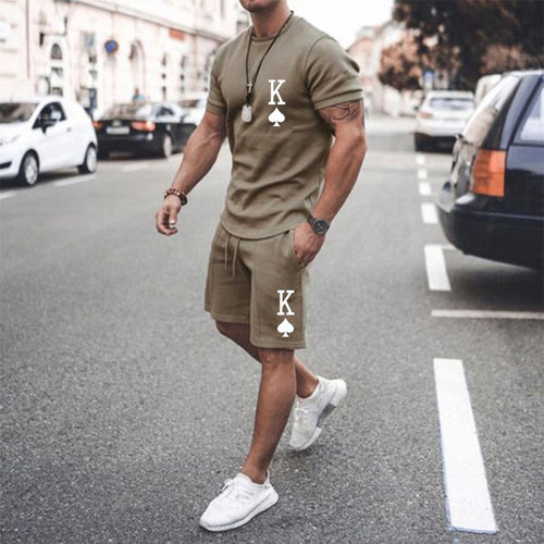 M Sportswear Set T-shirt Men's Leisure Print Pattern Poker D
