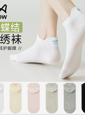 猫人蝴蝶结袜子女夏薄款透气船袜防滑不掉跟浅口隐形白色短袜女士