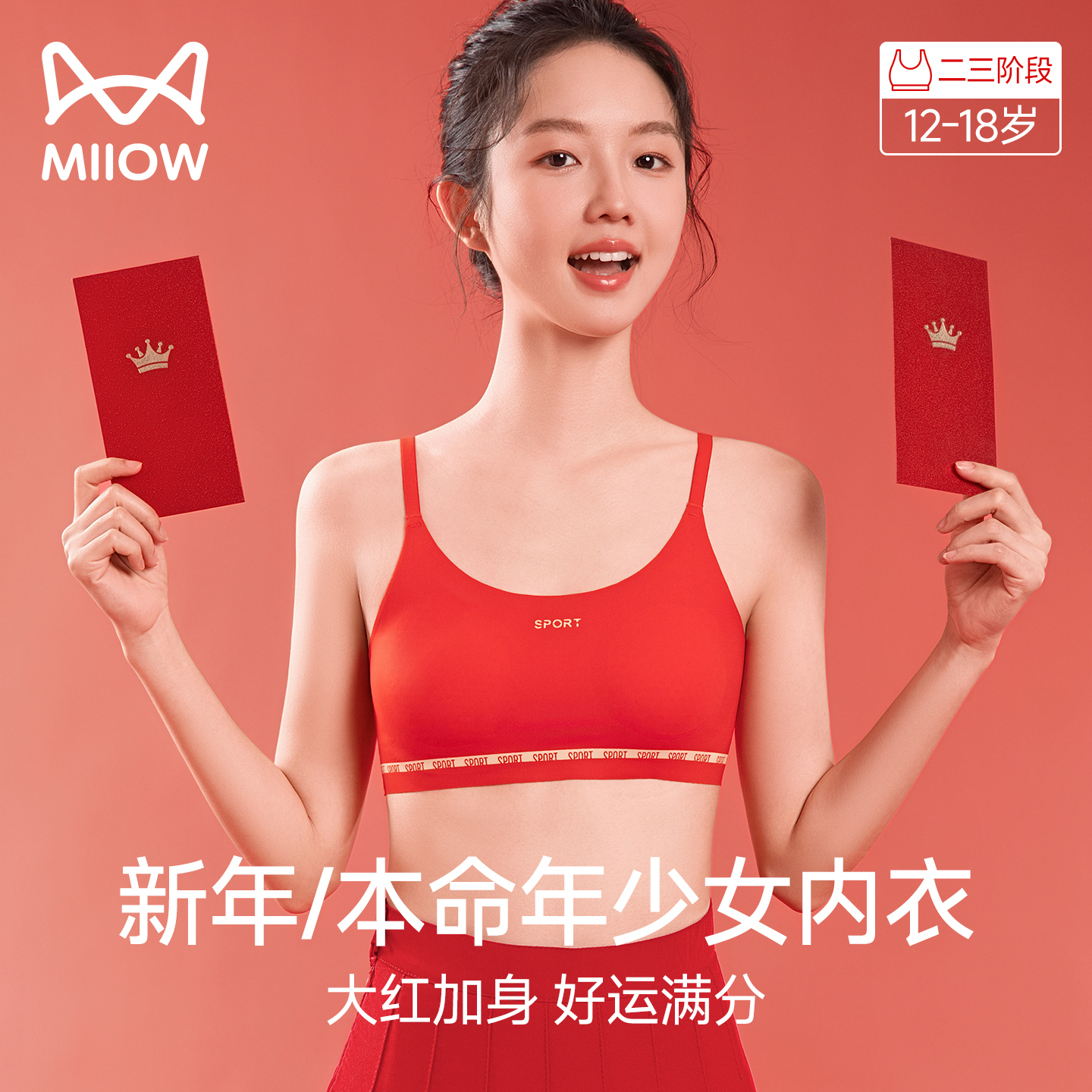 猫人本命年红色少女内衣套装文胸