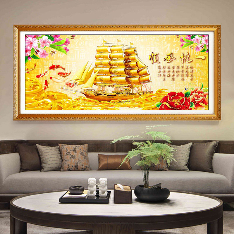 客厅背景墙装饰画一帆风顺大气中式挂画好寓意办公室开业风水壁画