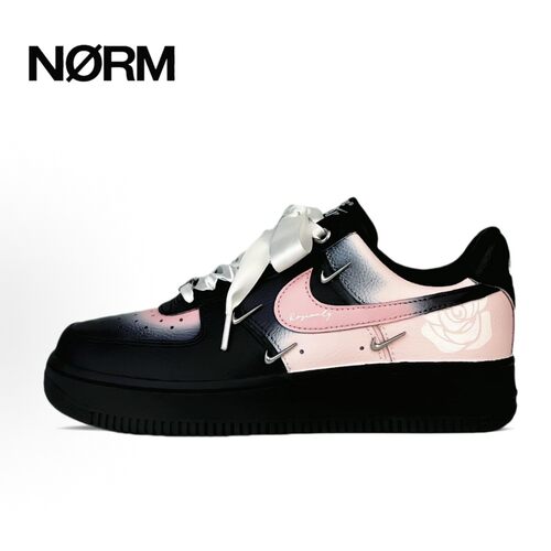 【定制球鞋】NikeAir Force1四勾空军 粉墨玫瑰低帮 板鞋女白粉色