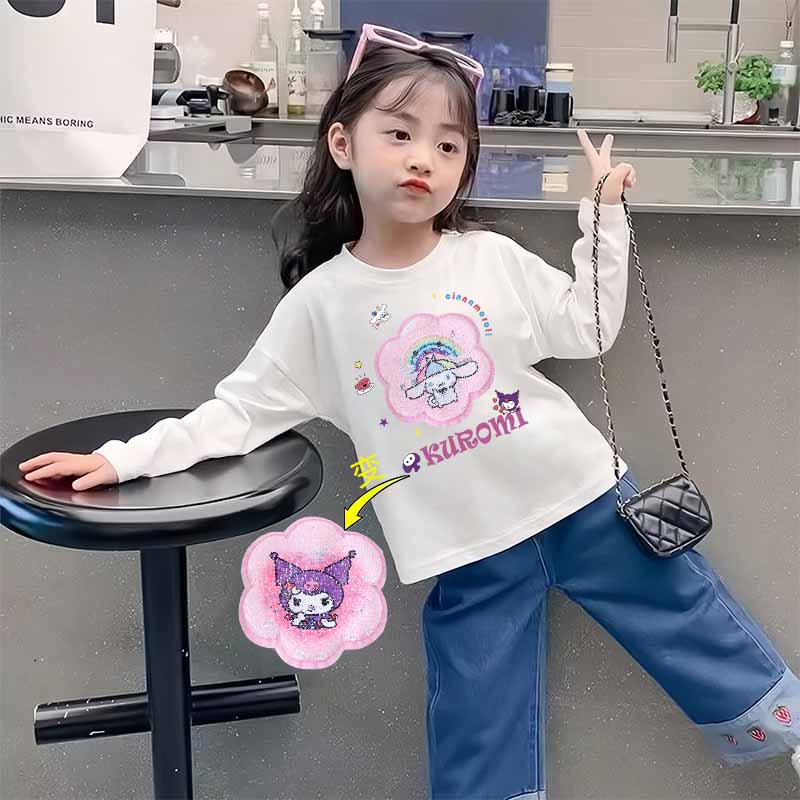 2025新款女童洋气t恤儿童玉桂狗长袖打底衫小女孩中长款春秋上衣