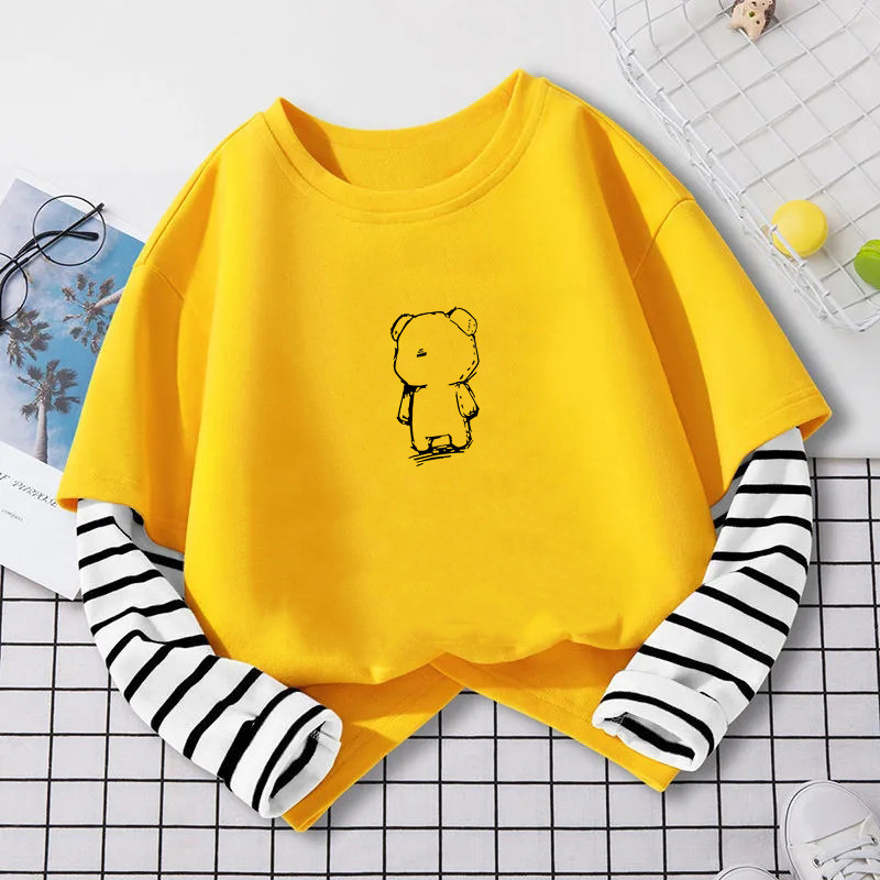 儿童纯棉长袖t恤洋气宝宝春秋新款条纹打底衫男女童假两件T恤上衣,童装/婴儿装/亲子装,T恤,淘宝优惠券,粉丝福利购,淘宝优惠卷