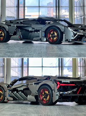 中国积木黑色银灰兰博基尼跑车三千年赛博电动高难度男孩拼装模型