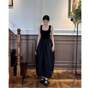 港風甜妹百搭連衣裙女夏季 拼接氣質蓬蓬純色修身 無袖 背心裙子 新款