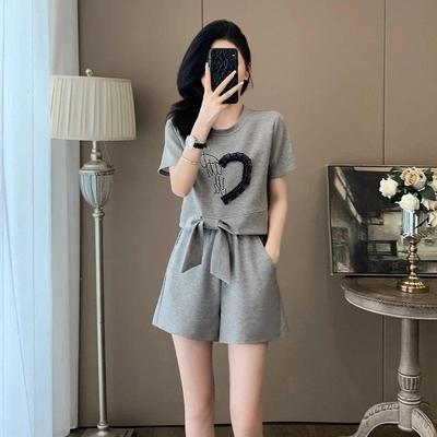 欧货时尚运动套装女夏季2025新款宽松休闲减龄短袖短裤两件套#