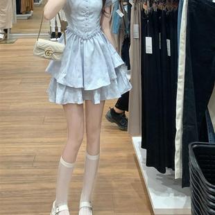 法式 蓬蓬裙 甜美初恋小个子娃娃领连衣裙女学生夏季 收腰显瘦泡泡袖