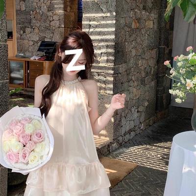 法式气质高端精致无袖挂脖连衣裙别致绝美仙女裙小个子生日小礼裙