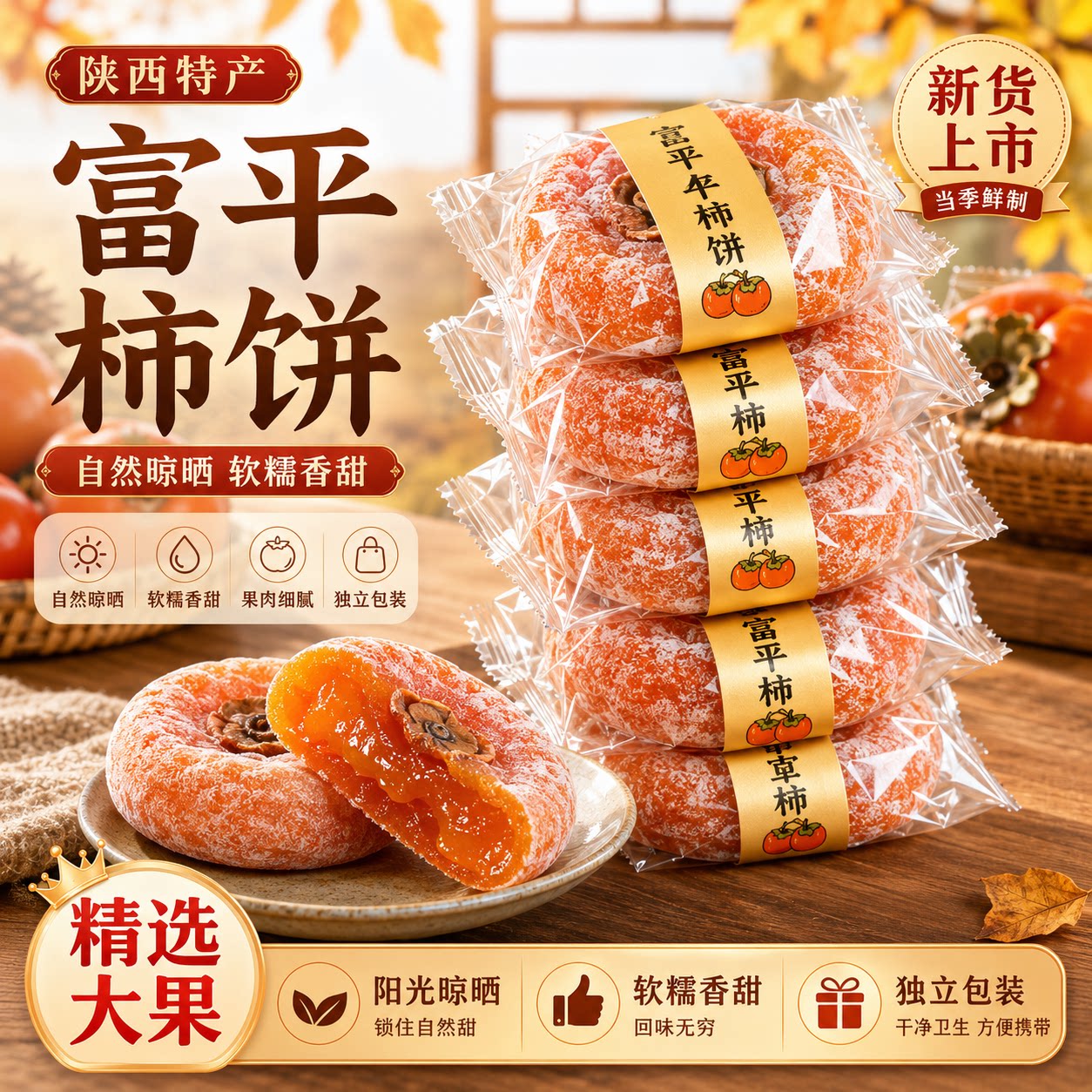 特级富平柿饼陕西正宗流心柿子吊柿饼圆柿饼当季新鲜休闲零食旗舰