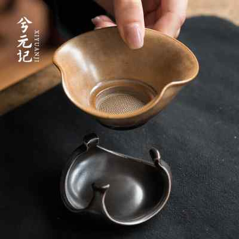 素黄烧茶滤荷叶瓷孔茶漏一体创意陶瓷H滤网茶叶茶隔过滤器泡茶漏
