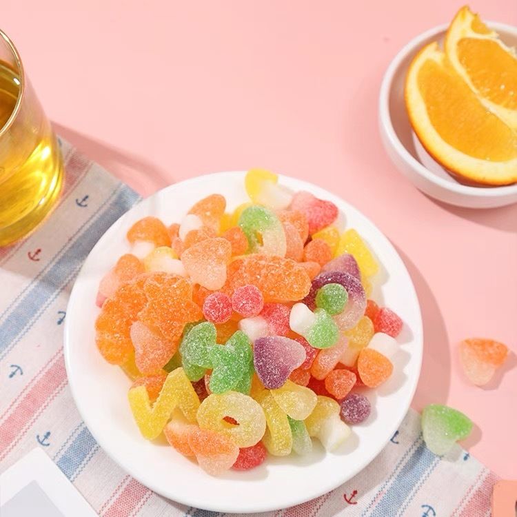 网红酸砂涂油水果味果汁软糖橡皮糖混装儿童糖果长条小零食