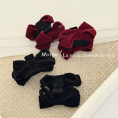 手搓高颅顶 复古丝绒蝴蝶结小抓夹刘海夹公主头鲨鱼夹边夹女