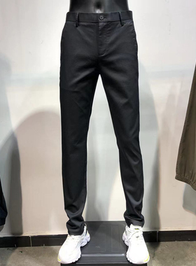 男装品牌(正品大牌)秋冬款男士略修身小脚商务男款男裤黑色休闲裤